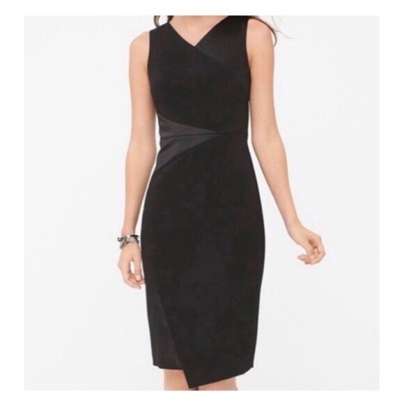 WHBM Sleeveless Satin Blocked Sheath Dress Tuxedo Vibes Size 6 Career Coctail - Picture 1 of 6